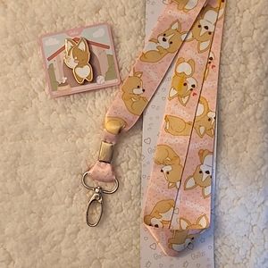 Cute Corgi Pin and Lanyard